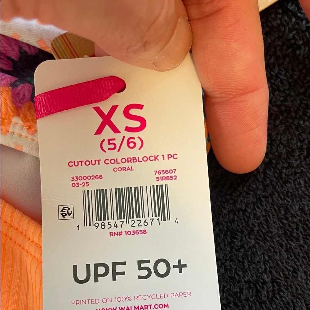 Justice Kids' Vibrant Orange and Multicolor one piece nwt upf 50